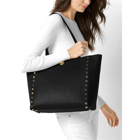 michael kors rivington stud large tote black|Michael Kors Rivington Leather Tote .